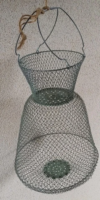 Vintage Ancien PANIER DE PÊCHE NASSE A POISSON METAL
