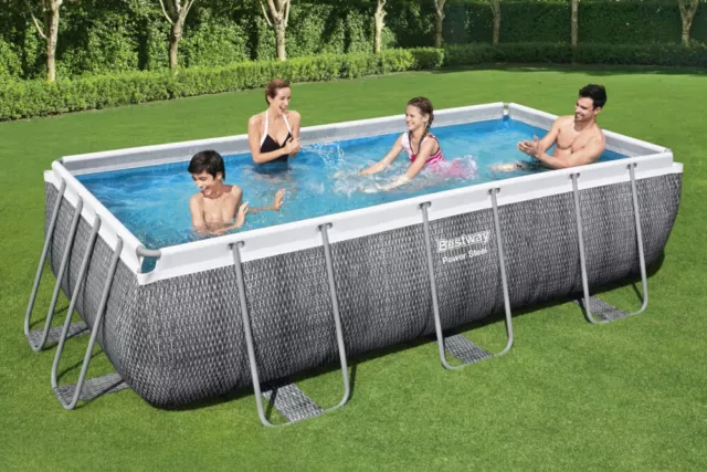 Power Steel™ Frame Pool Komplett-Set, eckig, mit Filterpumpe & Sicherheitsleit