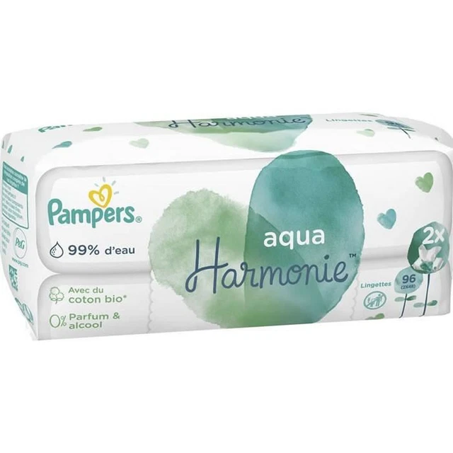 LOT DE 2 - PAMPERS - Aqua Harmonie Lingettes pour bébé au coton bio - paquet de