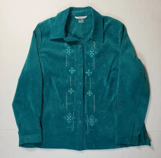 Allison Daley SZ 16 Turquoise Corduroy Navajo Button Up Top Jacket Long Sleeve