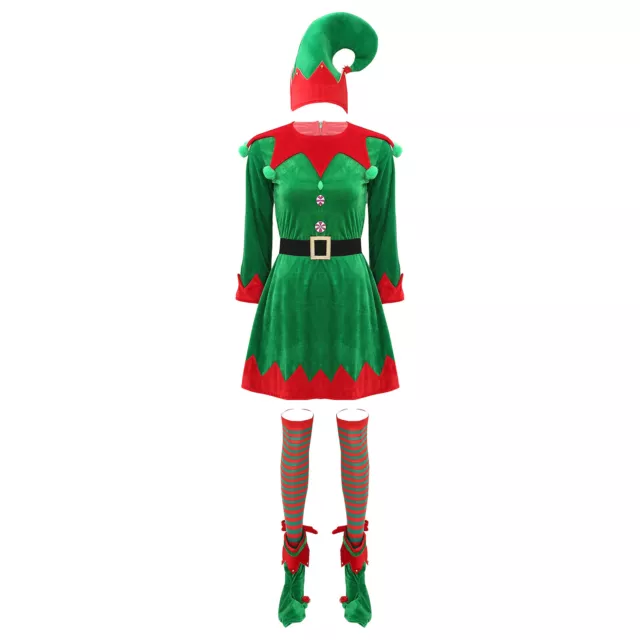 Womens Elf Costumes Festival 5-Piece Party Dress Suit Outfit Festive New Year