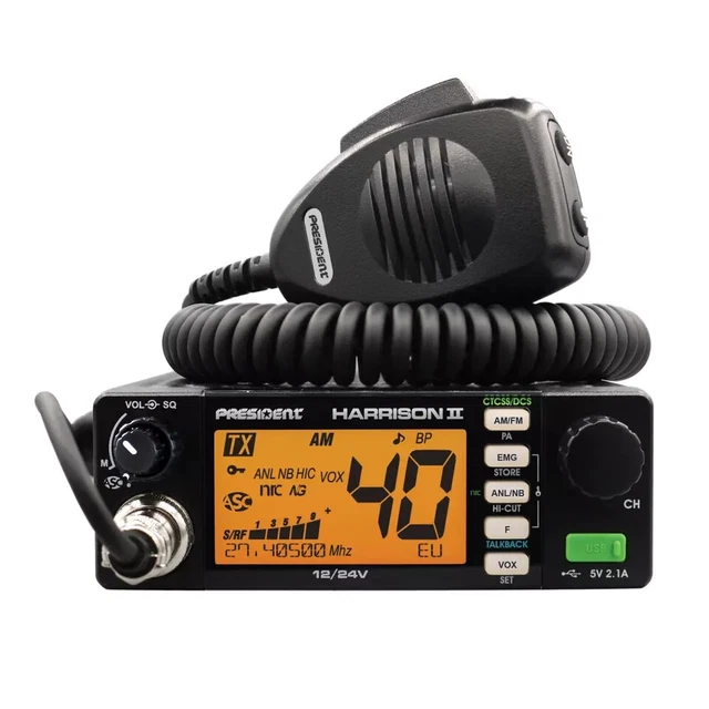 Radio CB PRESIDENT Teddy II - AM/FM, VOX, 40 Canaux, 4W - Pour Voiture 12V