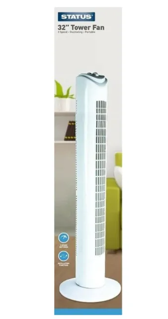 Tower Fan 32" Status Free Standing Air Cooling 3 Speed Oscillating Slim Portable