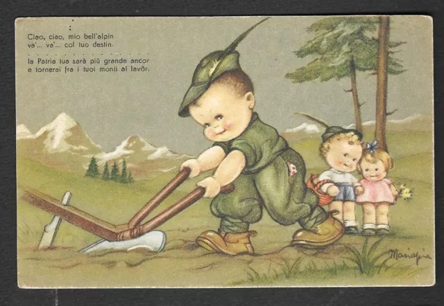 RARA CARTOLINA BAMBINI ALPINI FIRMATA MARIAPIA ediz. DEGAMI