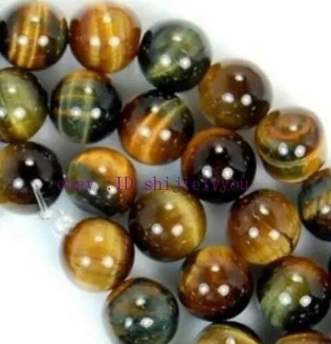 AAA+ Natural 8mm Yellow Blue Tiger Eye Gems Round Loose Beads 15"