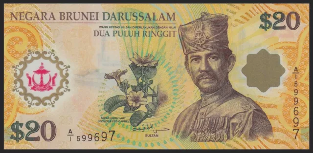 🇧🇳 BRUNEI 20 Ringgit 2007,  "Commemorative",  POLYMER * SULTAN HASSANAL BOLKIA