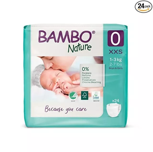 Bambo Nature Nappies Size 0 XXS 1-3KG (6x 24) Carton of 144 Bambo Nature