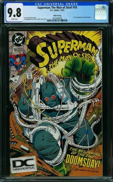 CGC 9.8 SUPERMAN: MAN OF STEEL #18 5TH PRINT 1ST DOOMSDAY DC LOGO Fifth N2 cm Au