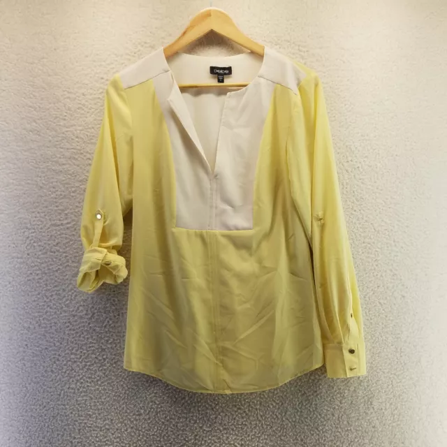 Bebe V Neck Roll Tab Sleeve Blouse Womens Size S Pullover Long Sleeve Shirt Top