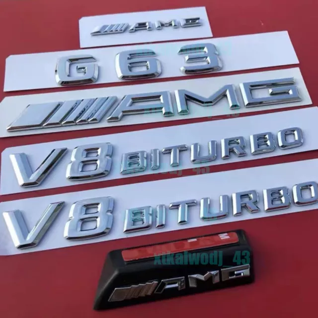 Für Mercedes Benz G63 AMG V8 BITURBO Embleme Aufkleber Badge Silber Auto NEW