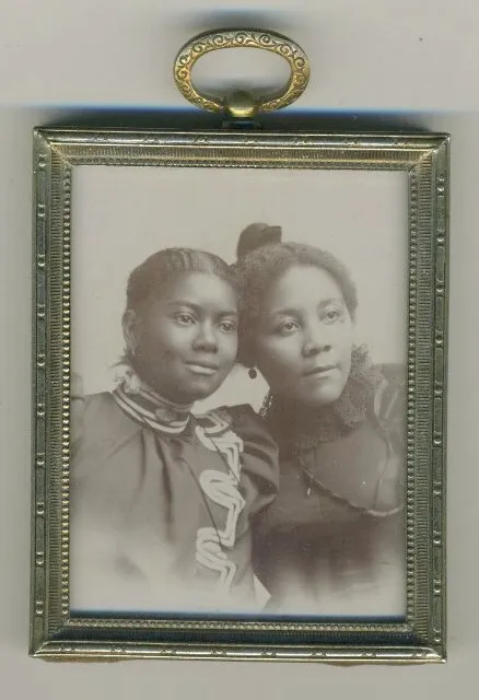 Antique Brass Photo Frame w/ Photo of Two African American Females