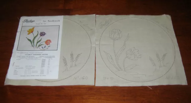 2 Matching Vintage Doilies To Embroider ~Tulips~Pure Linen By Fautley's