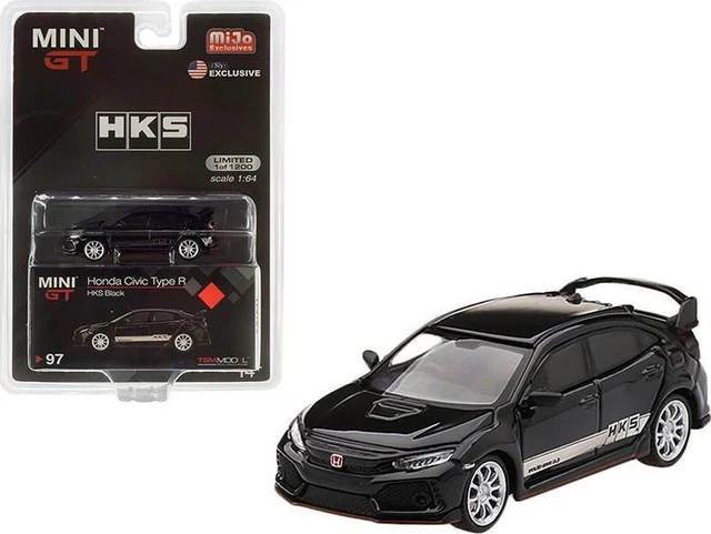 Honda Civic Type R RHD Black White Stripes HKS 1/64 Diecast Model Car