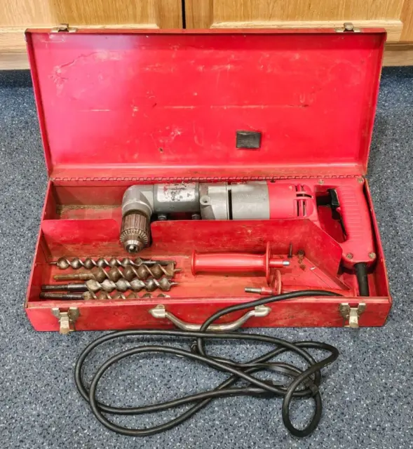 Milwaukee 1001-1 Heavy Duty Right Angle Drill Corded w/ Case + Bits Pre-owned