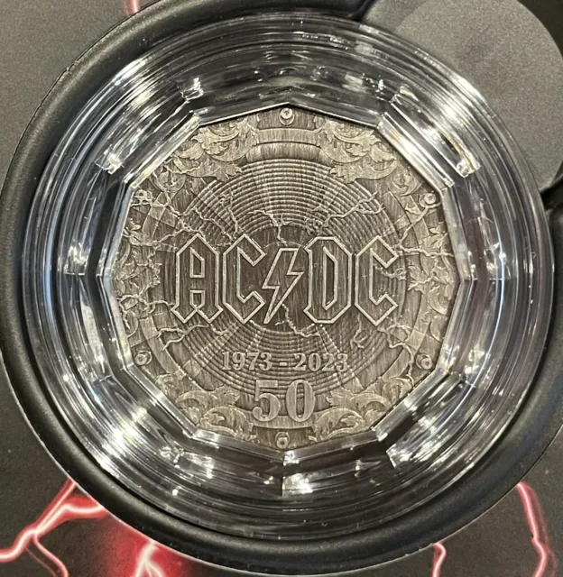 2023 AUSTRALIA 50TH ANNIVERSARY OF AC/DC 50c CENTS SILVER ANTIQUE COIN IN CASE