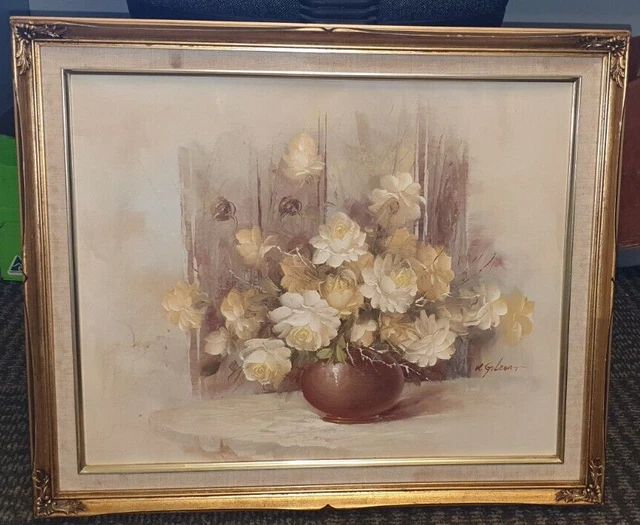 1890S K. GILBERT Original Oil painting Maroon Vase with White