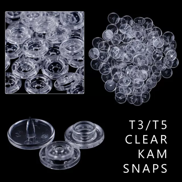 Kam Snaps Clear T3 T5 Size Plastic Studs Poppers for DIY Sewing Crafts Clothes