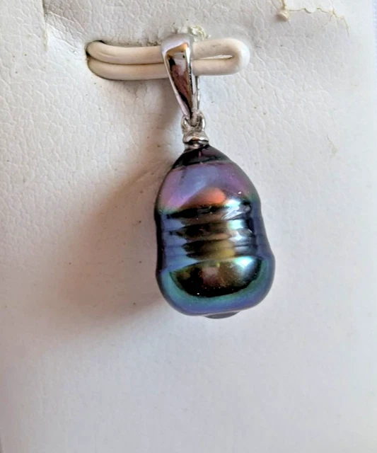 Pendentif Perle De Tahiti Keshi Sur Argent 925 Rhodié - Perle Grise Naturelle - Création Française