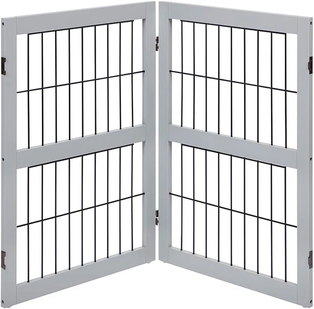 UNIPAWS FREESTANDING WOOD and Wire Pet Gate - 2 Panel Expansion, Grey £ ...