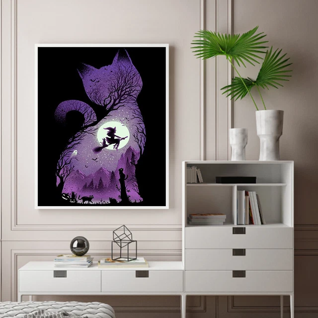 Kit de pintura al óleo por números de gato negro bruja hágalo usted mismo pintura acrílica lona sin marco