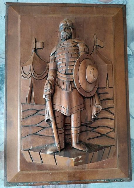 23" French Antique Architectural  Gothic Soldier Knight Sword Panel Door Solid