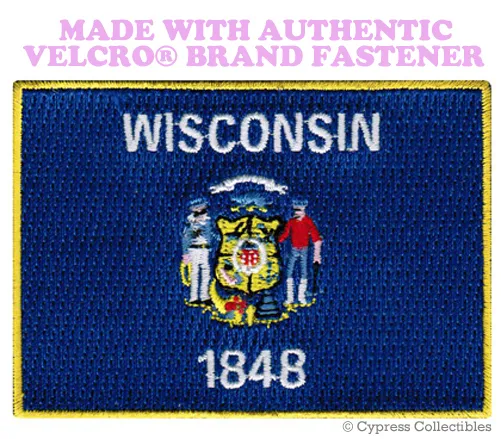 WISCONSIN STATE FLAG PATCH EMBROIDERED SYMBOL APPLIQUE w/ VELCRO® Brand Fastener