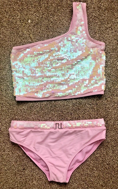 Girls River Island Pink Sequin Bikini Top And Bottoms - Age 11-12yrs