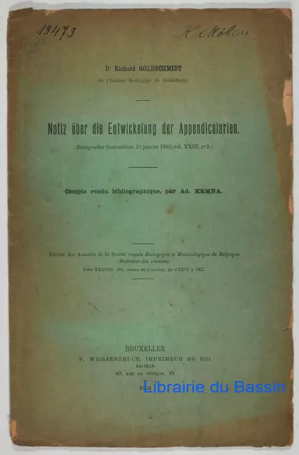Notiz über die Entwickelung Appendicularien Compte rendu bibliographique 1904