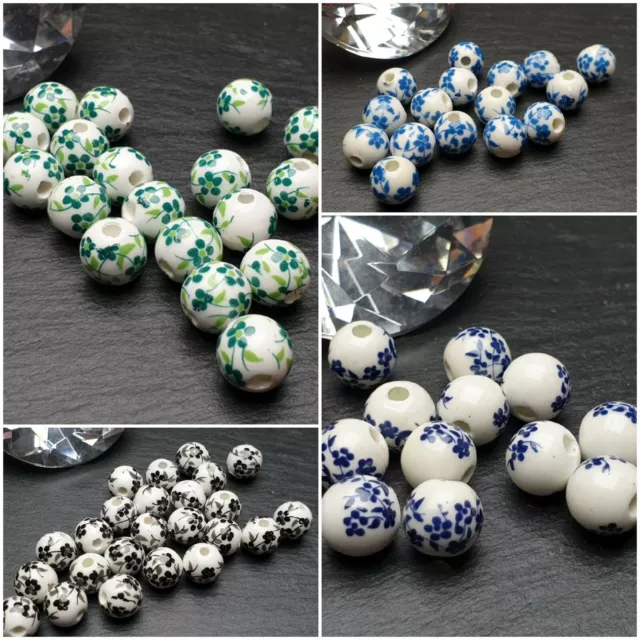 20 X dutch beads / Keramik Porzellan Perlen Blumen Muster Millefiori 10 mm