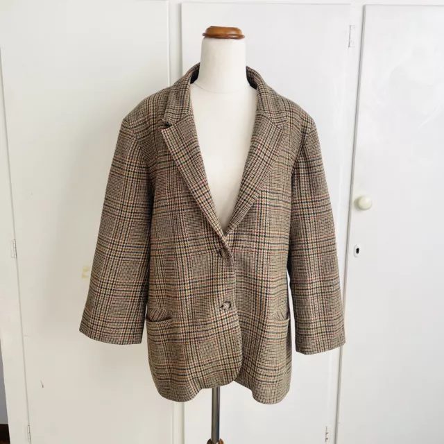 Vintage 90's Sportscraft Womens Blazer Jacket Size 18 Brown Check 3/4 Sleeves