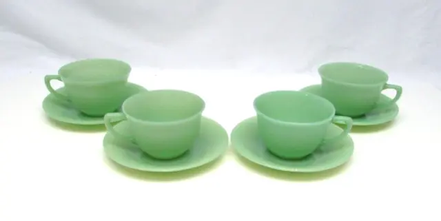 Lot of 4 Vintage Jade-ite Lancaster Jane Ray Cup & Saucers NOS (A)
