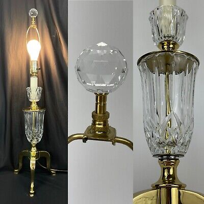 Vtg Brass & Cut Crystal Glass Table Lamp Art Deco Victorian 3 Leg Claw Foot Styl