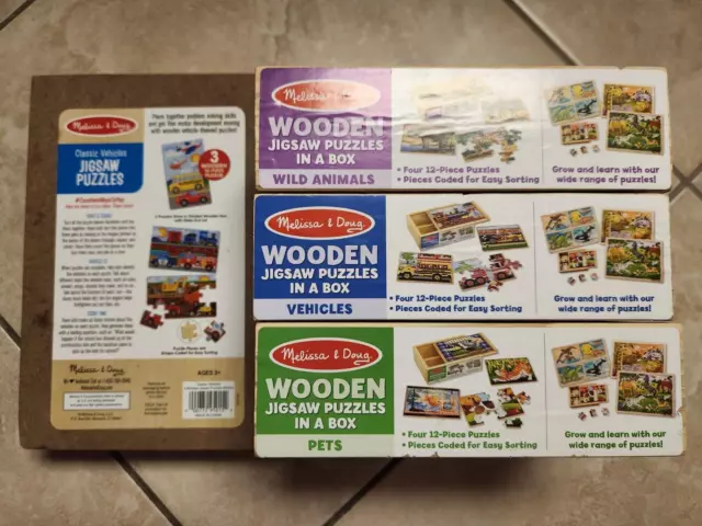 4x Melissa & Doug 4-in-1 Jigsaw Puzzles: Pets, Vehicles, Wild Animals, Classic V