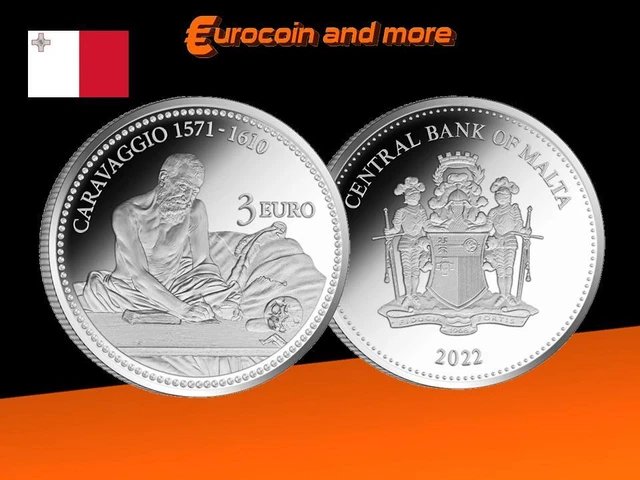 3 Euro Malta 2022 Caravaggio St Jerome Writing in BU Maltas erste 3 Euromünze