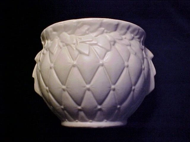 Vintage McCoy White Matte Jardiniere Planter Quilted Diamond Berry Pattern