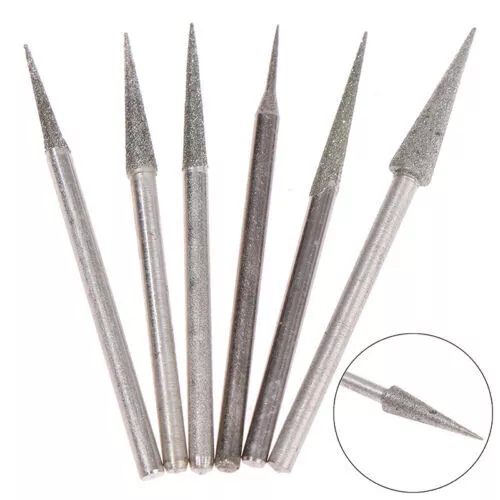 6Pcs 1-4mm Diamond Grinding Head Needle Bits Burrs Engraving Carving Tool ^^i