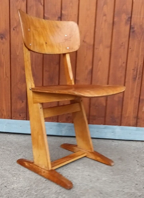 Silla de Escuela Casala Niño Vintage 60er Madera Silla Retro 70er