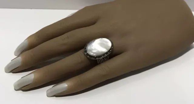 Sterlingsilber 925 Marcasit & Perlmutt Ring Gr. 6,75
