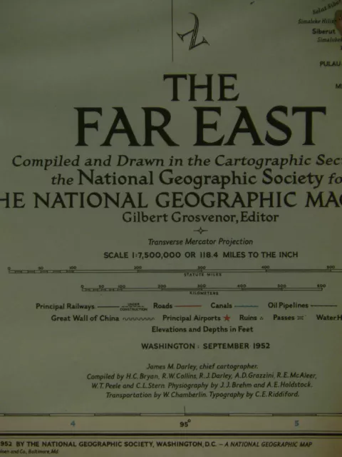 Vintage 1952 National Geographic Map of The Far East  "Early Cold War"