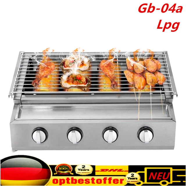 Edelstahl Brenner 4-Flammen LPG Gasgrill Gasbräter Gas Grill, Gastro Tischgrill