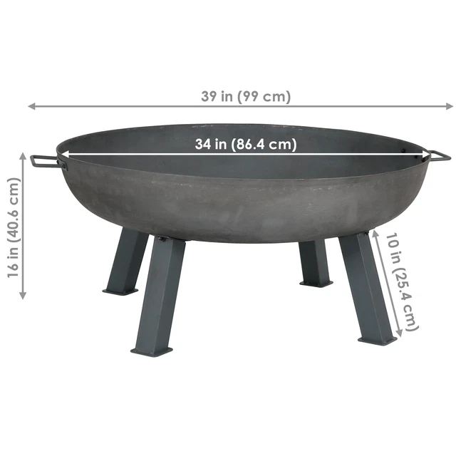 34 in Rustic Cast Iron Fire Pit Bowl with Stand - Steel by Sunnydaze 3