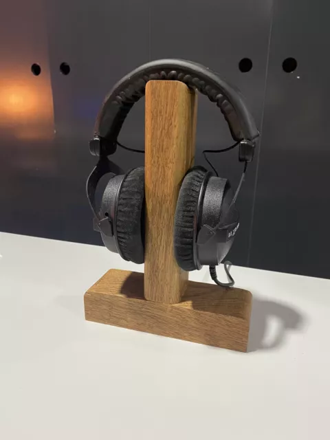 Solid Oak Head Phone Desk Stand - Professional Handmade Audiophiles Valentines 