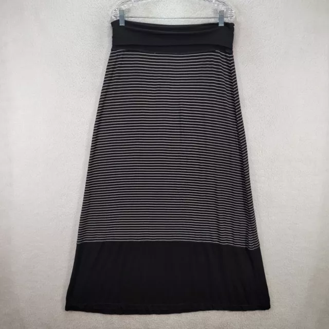 Max Studio Women Skirt Size L Black Striped Stretch Knit Pull On Flowy Maxi