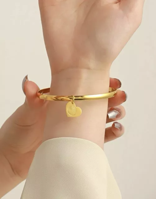 Bracelet Femme Or Jaune Acier Inoxydable Jonc Cœur Doré Métallique Métal Mode