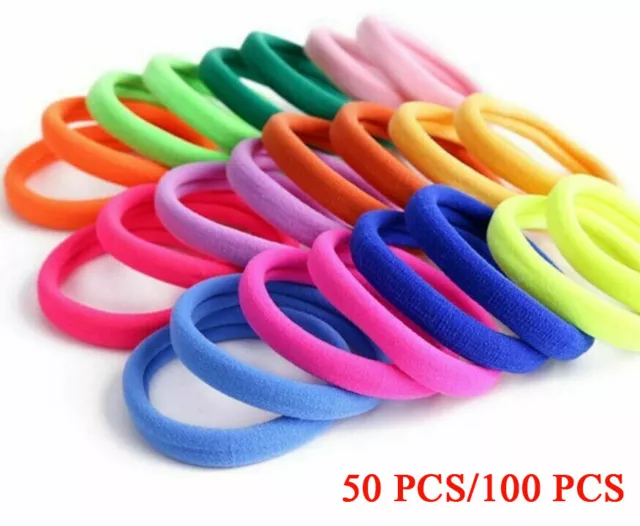 100Pcs Women Girls Hair Bands Ties Rope Rings Elastic Hairband Ponytail Holder