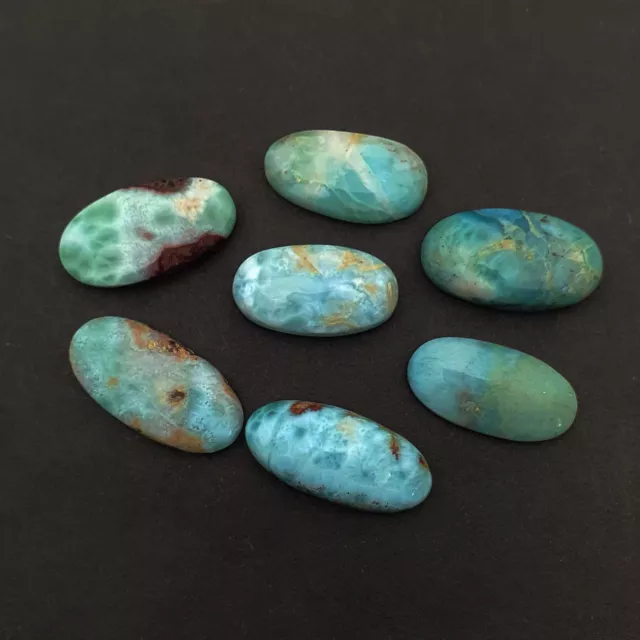 Naturel Larimar Ovale Cabochon Desseré Gemme Lot 7 Pièces 13-15 25-28 MM 148 CT