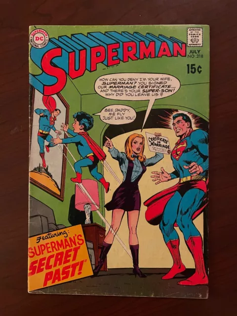 Superman #218 (DC Comics 1969) Silver Age Mr. Mxyzptlk Curt Swan 4.5 VG+