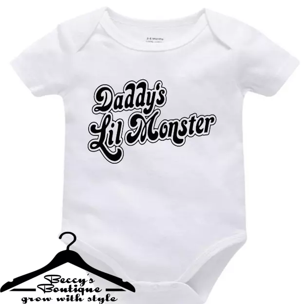 Custom FUNNY BabyGrow Vest Bodysuit - DADDYS LIL MONSTER - Marvel - Harley Quinn