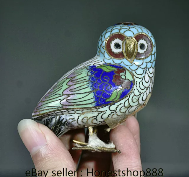 Statue d'oiseaux de hibou de nuit d'animal d'émail cloisonné de 2,8 "