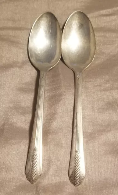 2pc SilverPlate Teaspoons - Wm Rogers Mfg Co - 1939 Allure Wheat Pattern 3